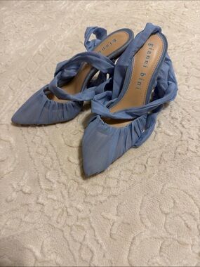 Gianni Bini Powder Blue Ruched Pointed-Toe Wrap Heels